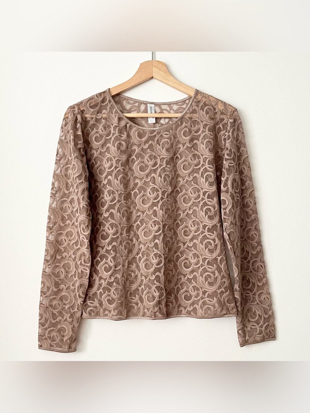 NWOT Vintage Natori Women's Sheer Lace Sleep Top Beige Size M Paisley Stretchy